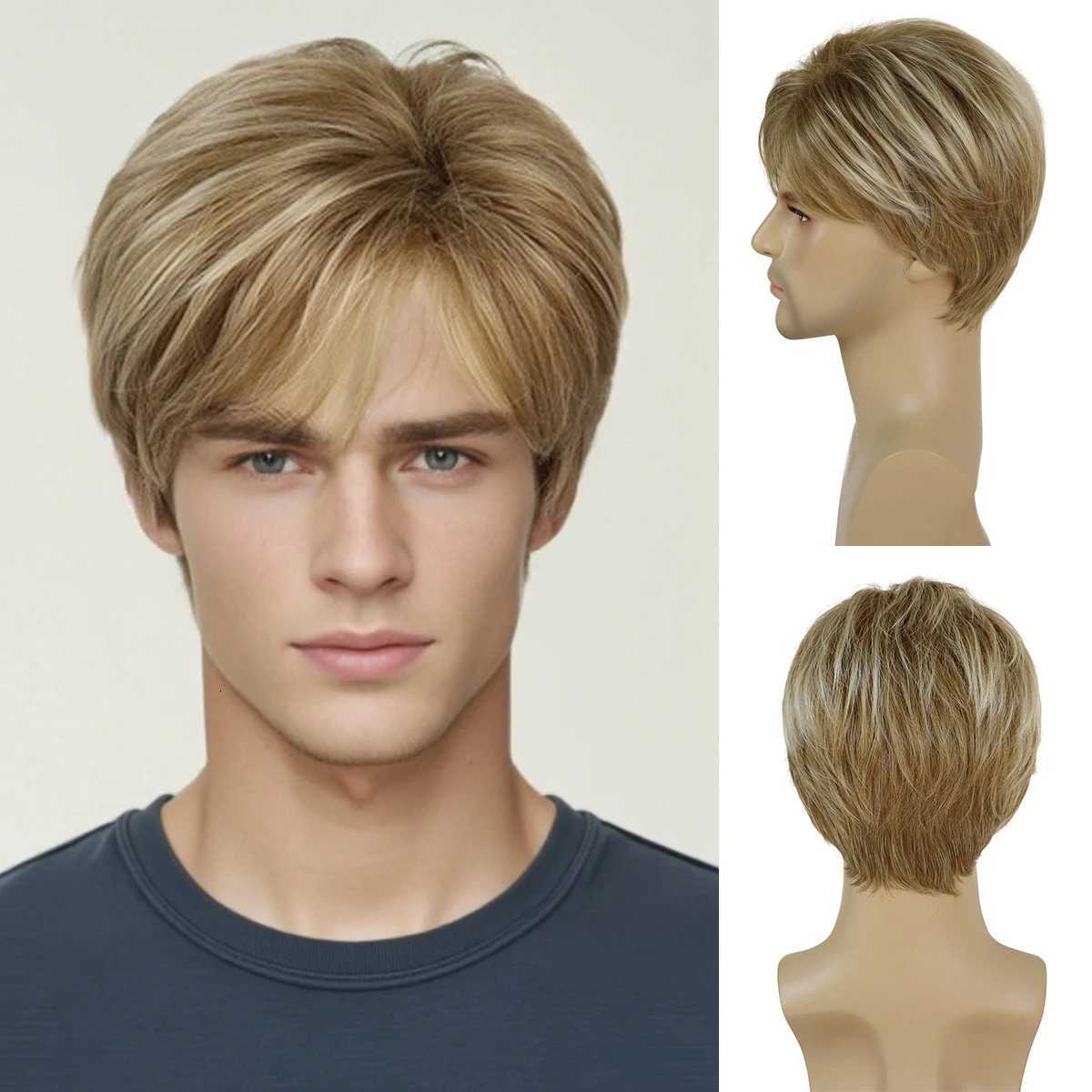 Synthetic Hair Short Straight Men Wig Blonde Color Heat Resistant Wigs for Male Halloween Daily Costume Party Natural LookingT251111