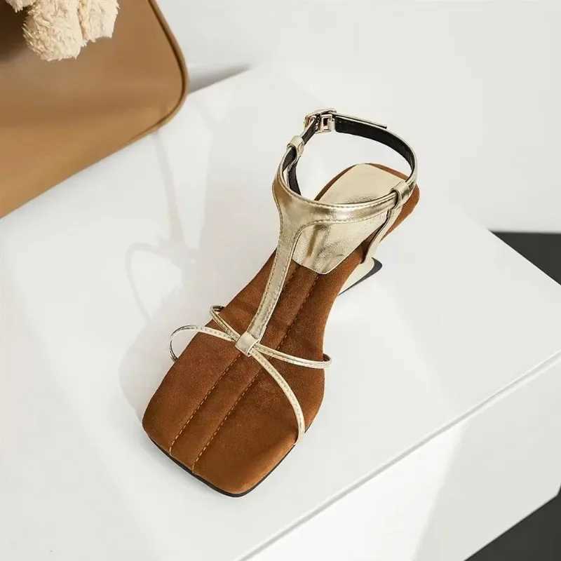 2024 summer genuine leather square toe clip sandals Fi high heels slider womens sandals wedding shoes brideXJ250410