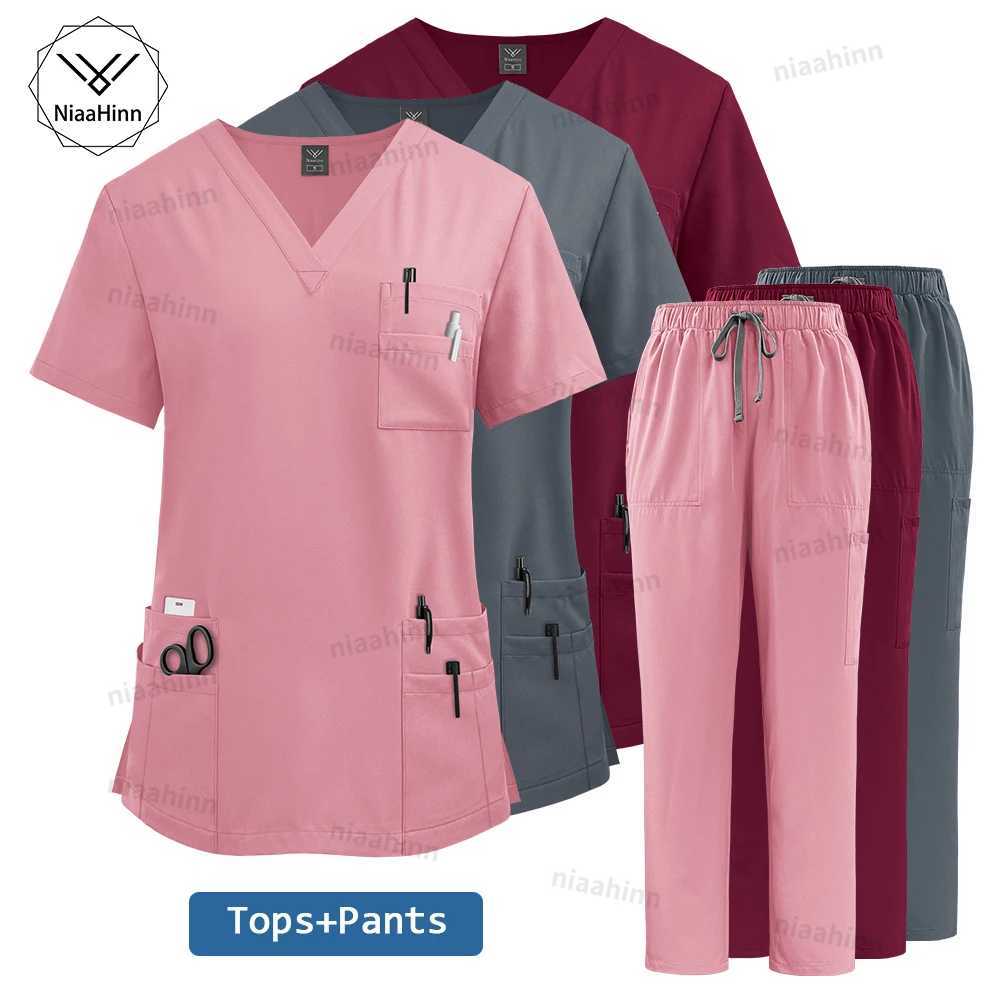 High quality medical clothing female uniforms nurse laboratory coats unisex tops and pants sets nursing shampoo uniform sets X250410