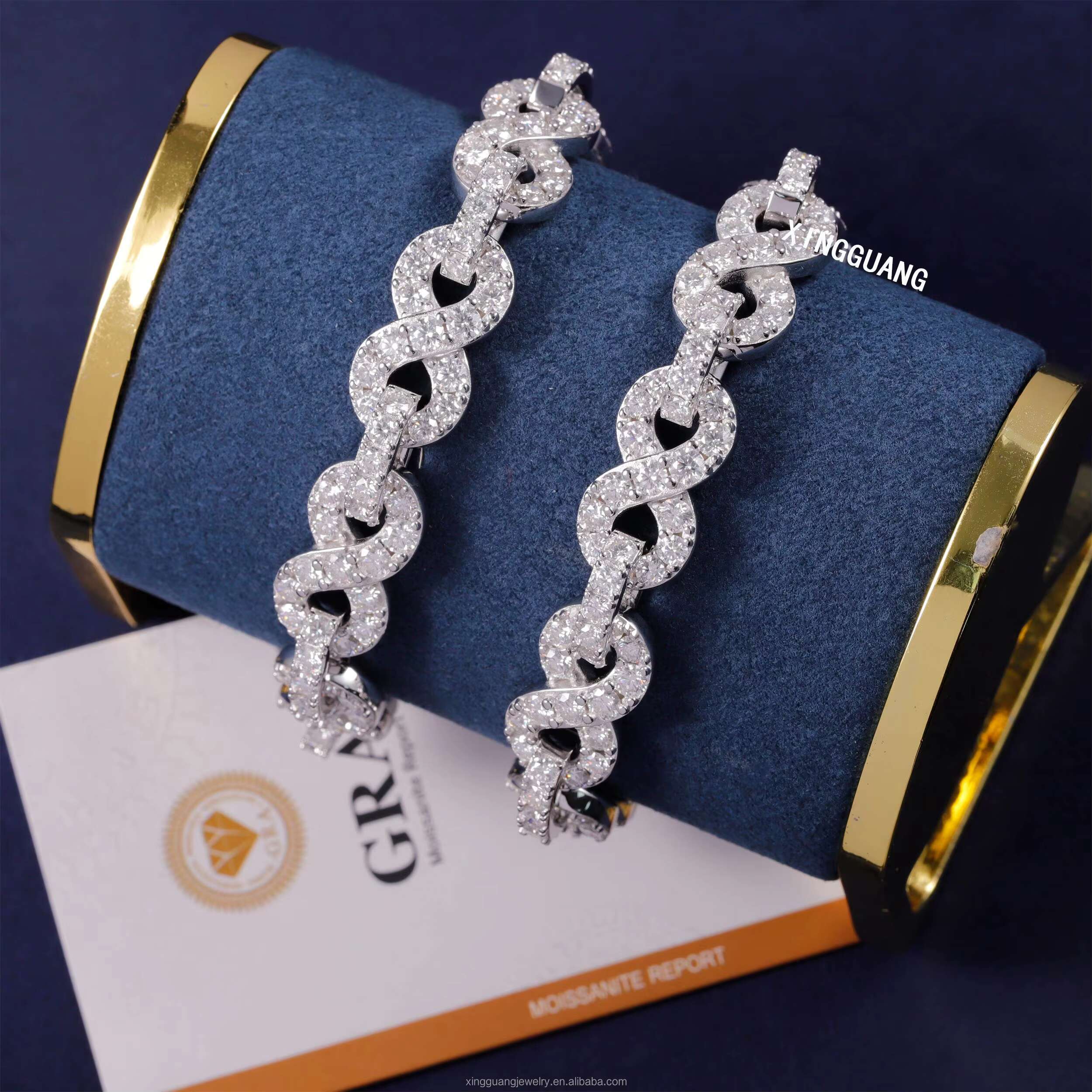 Hip Hop Jewelry 18K Gold Plated S925 Silver VVS Baguette Moissanite Diamond Bracelet Cuban Link Chain for Wholesale