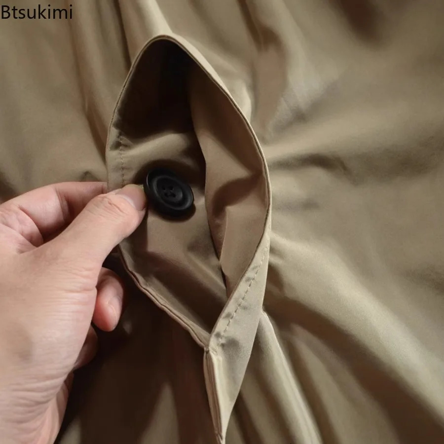 2025 Mens Elegant Windbreaker Jackets Vintage Simple Casual Warm Trench Coats Autumn Winter Medium Length Lapel Button Up Tops 251105