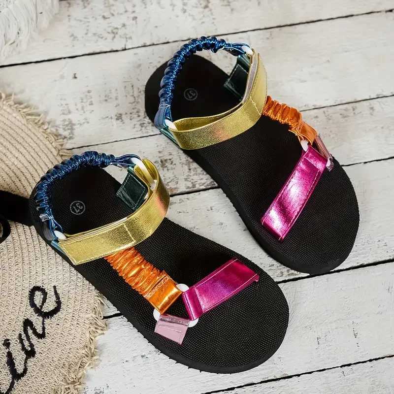 Womens colorful sandals round toe buckle back quick buckle summer all sea artificial lining Fi beach casual shoesXJ250410