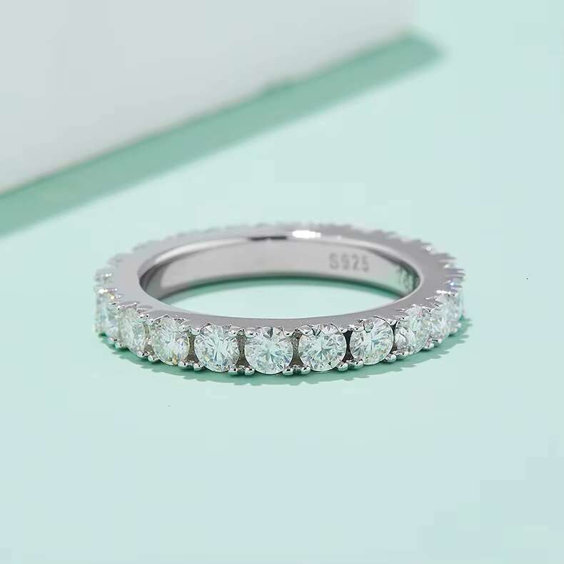 Classic Personality Design S925 Sterling Silver Row Full Diamond Shiny Ring High Quality VVS/D 3.00mm Mossanite Eternity Ring