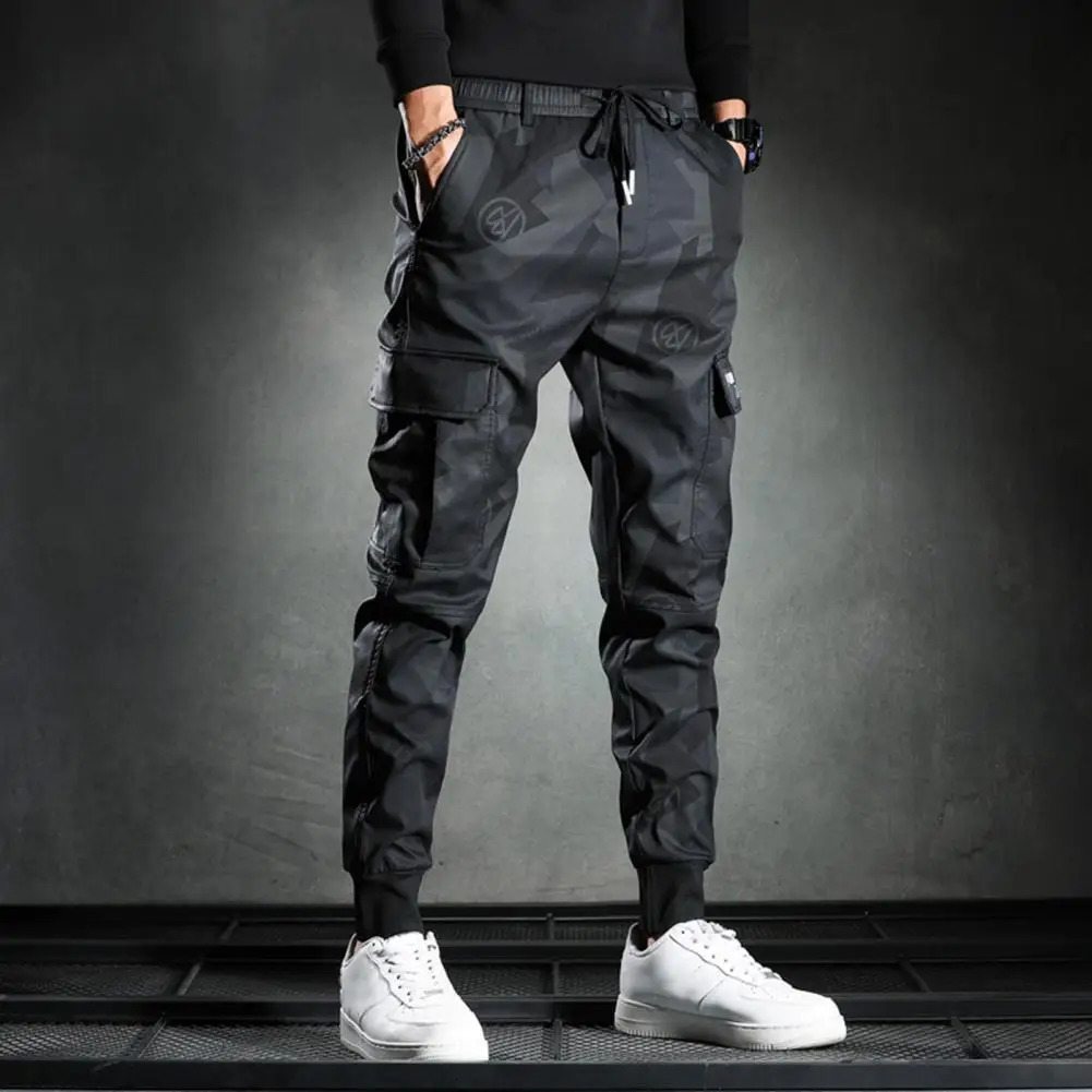 Men Cargo Pants Camouflage Print Drawstring Multi Pockets Bottoms Ankle Tied Trousers Autumn Elastic Waists Casual Sports Pants 251110