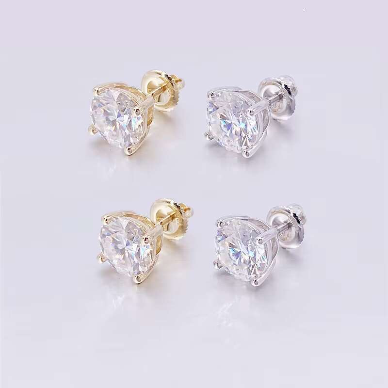 Luxury Bling Hip Hop Iced Out Earring Real Gold 1.5CT 3CT Solitaire Earrings 10K White Gold With Moissanite Diamonds