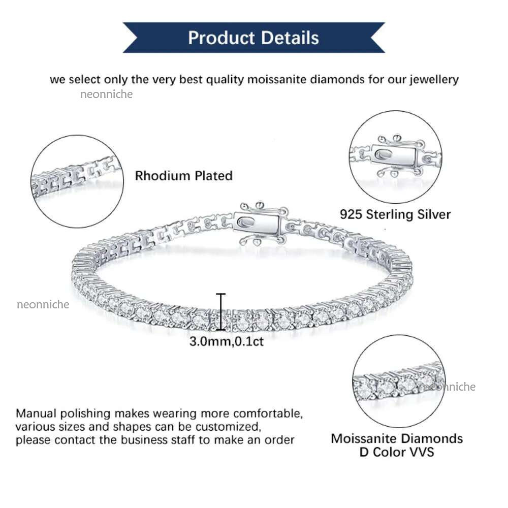 Goldleaf Custom Hiphop Chain Men 3-5mm GRA Certified VVS Dia Sterg Sier Moissanite Tennis Necklace