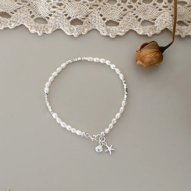ASHIQI 925 sterling silver natural freshwater pearl shell bracelet party jewelry 250409