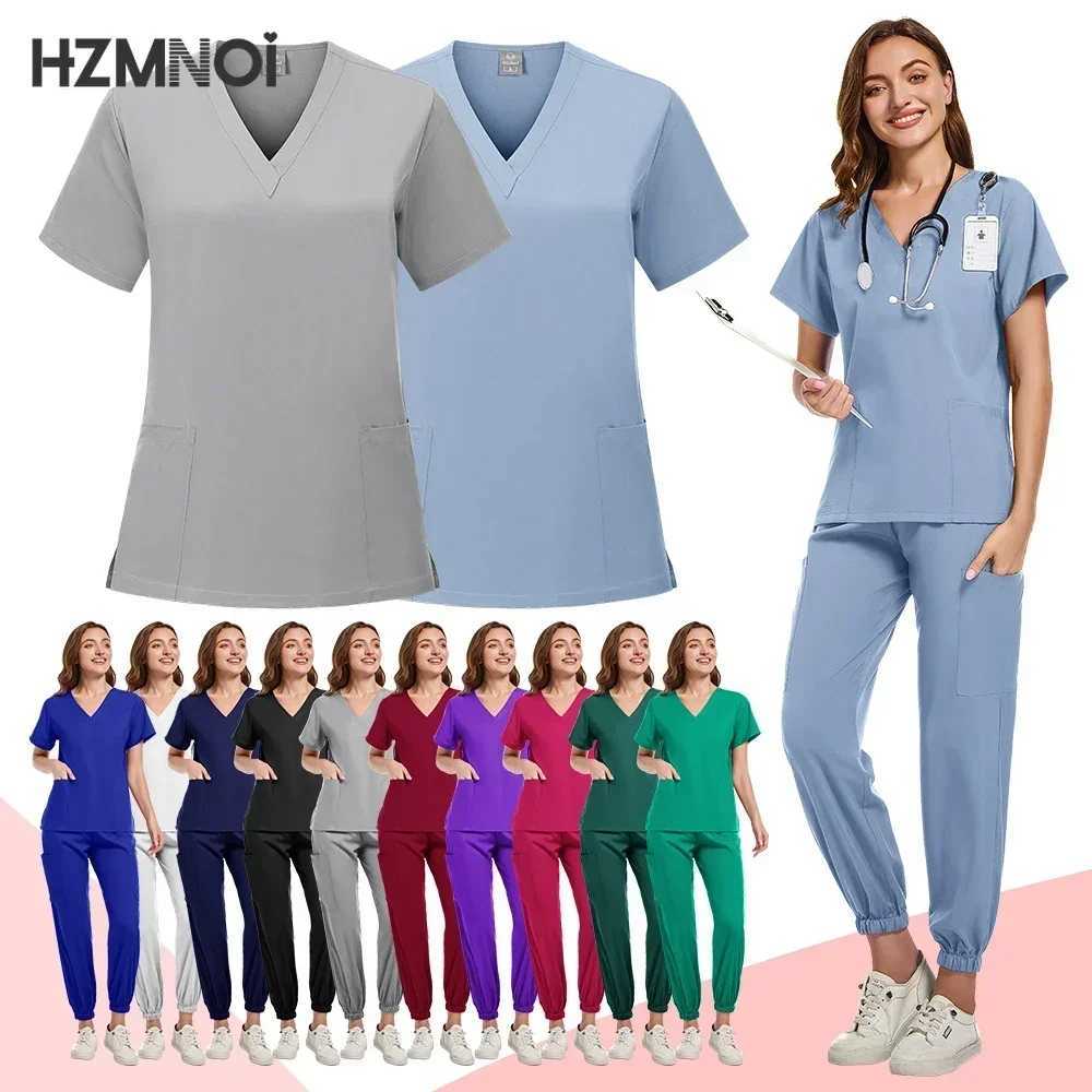 HZNMNOI Scrub Hospital Uniform Medical Top Pants Nurse Uniform High Fashion Uniforms Nursing Scrubs Set Hot Sell Surgical Gowns X250410