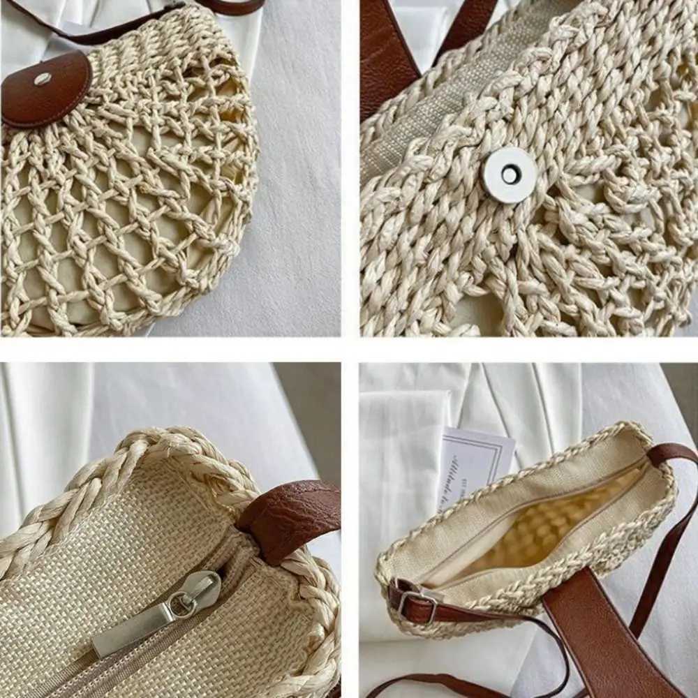 Woven Hollow Semicircle Bag Mobile Bag Bohemian Style Weave Straw Crossbody Bag Messenger Bags Beach Handbag Beach Shoulder BagT251110