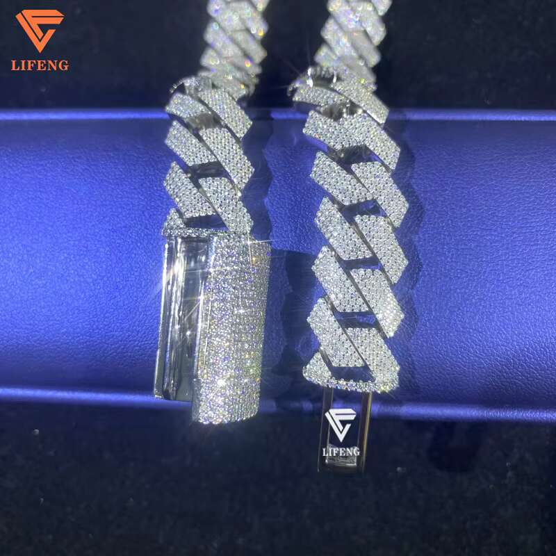 Lifeng Jewelry 15mm 4 Rows Diamond Cuban Link Bracelet Sterling Silver Solid VVS D Moissanite Hiphop Cuban Chain Bracelet