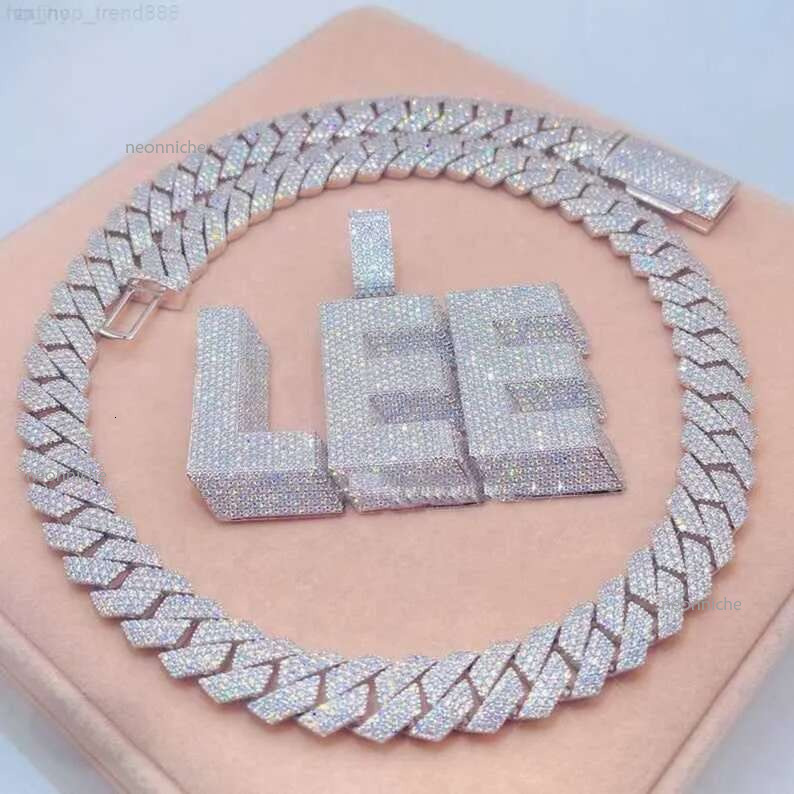 Customized DIY Name Letter Pendant 20mm Cuban k Chain Necklace Sterg Sier Moissanite Baguette Dia Pendent For Men