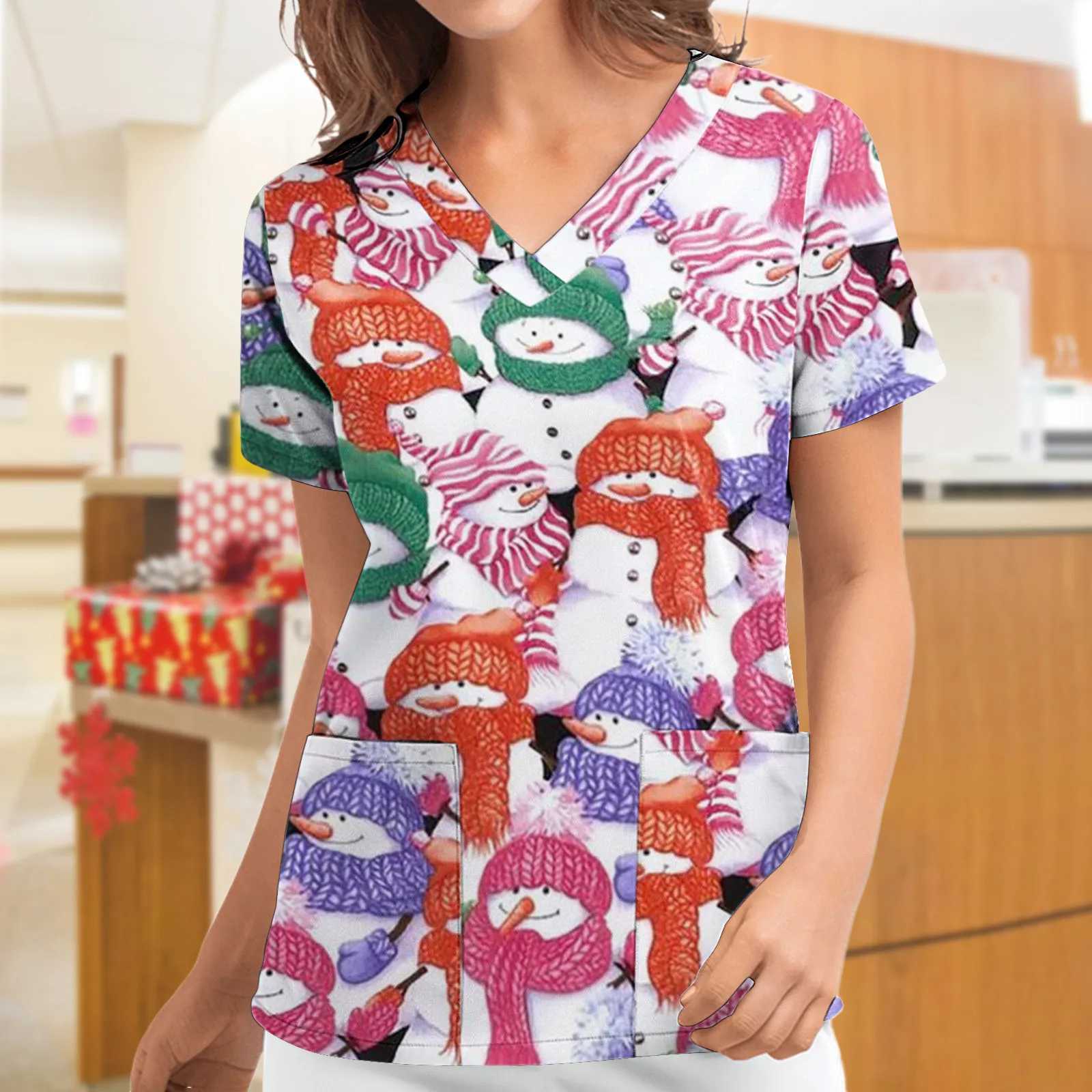 Love Print Scrubs Medical Uniform Para Mujer Top Mate Con Cuello En V Dental Uniform De Enfermera Camisa De Manga Corta Monos X250410