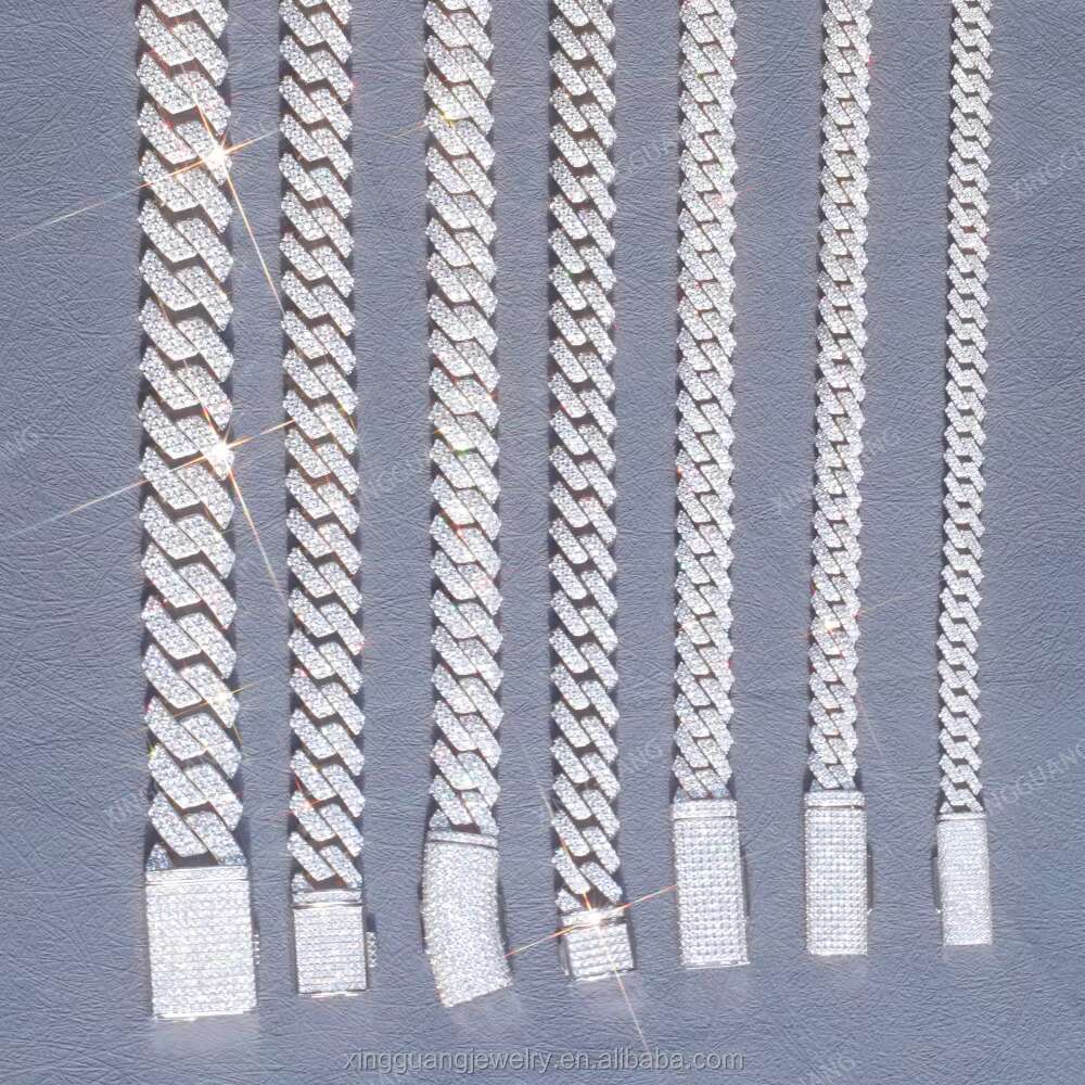 RTS 100% Passed Diamond Test Hot Popular Cuban Link Chain 2rows 8mm to 15mm VVS Moissanite S925 Silver Cuban Hip Hop Necklace