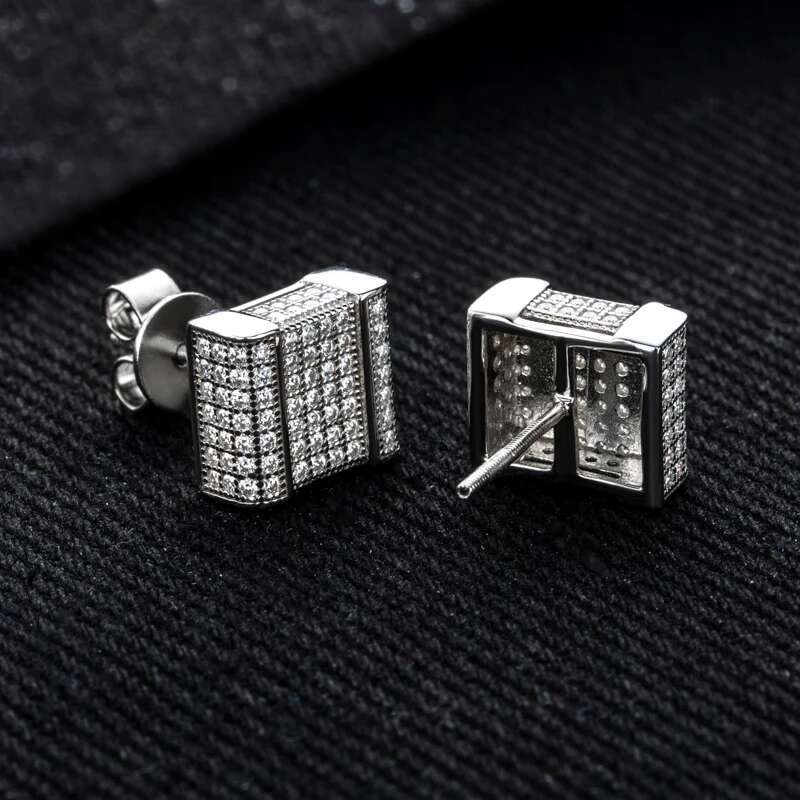 MossanRappr 1.3cttw Moissanite Classic Square Stud Earrings 925 Sterling Silver D Color Bling Statement Jewelry for Men Women