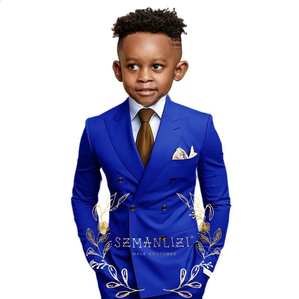 Brown Boys Suit Double Breasted Jacket Pants 2 Piece Set Business Style Formal Wedding Tuxedo Custom Size Blazer Kids 250410