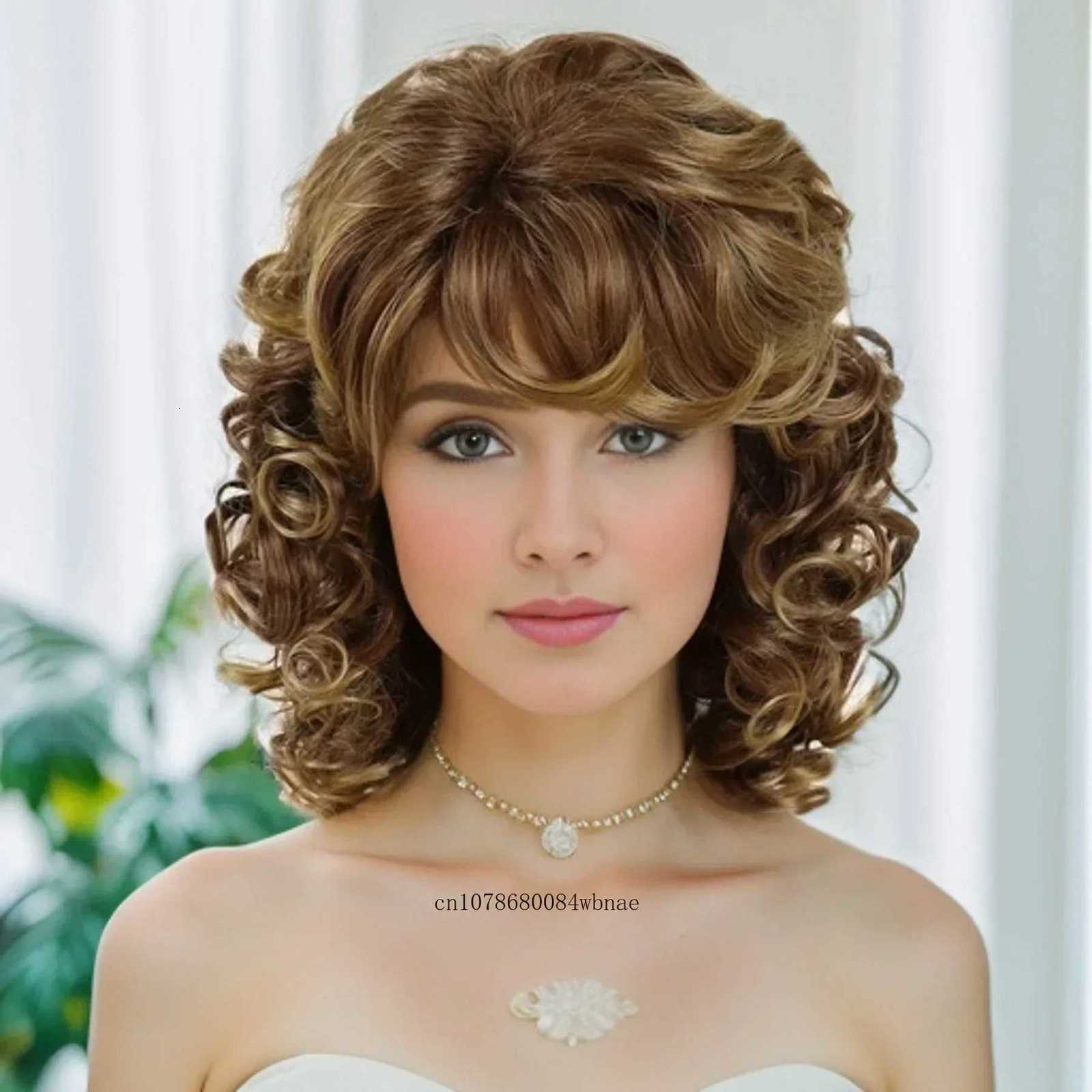 Mix Blonde Synthetic Wigs with Bangs Natural Fluffy Soft Bouncy Curly Wig for Women Ladies Daily Costume Cosplay Party Fake HairT251111