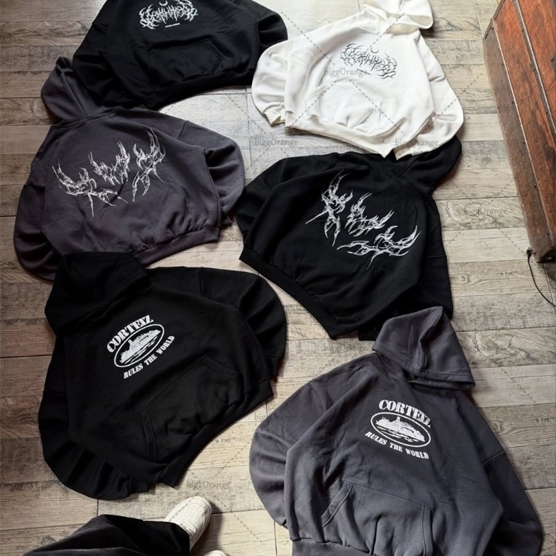 Harajuku Retro Striped Letters Fashion Oversized Sweatshirt Men American Street Hiphop Casual Punk Y2K Loose Hoodie Women 251106