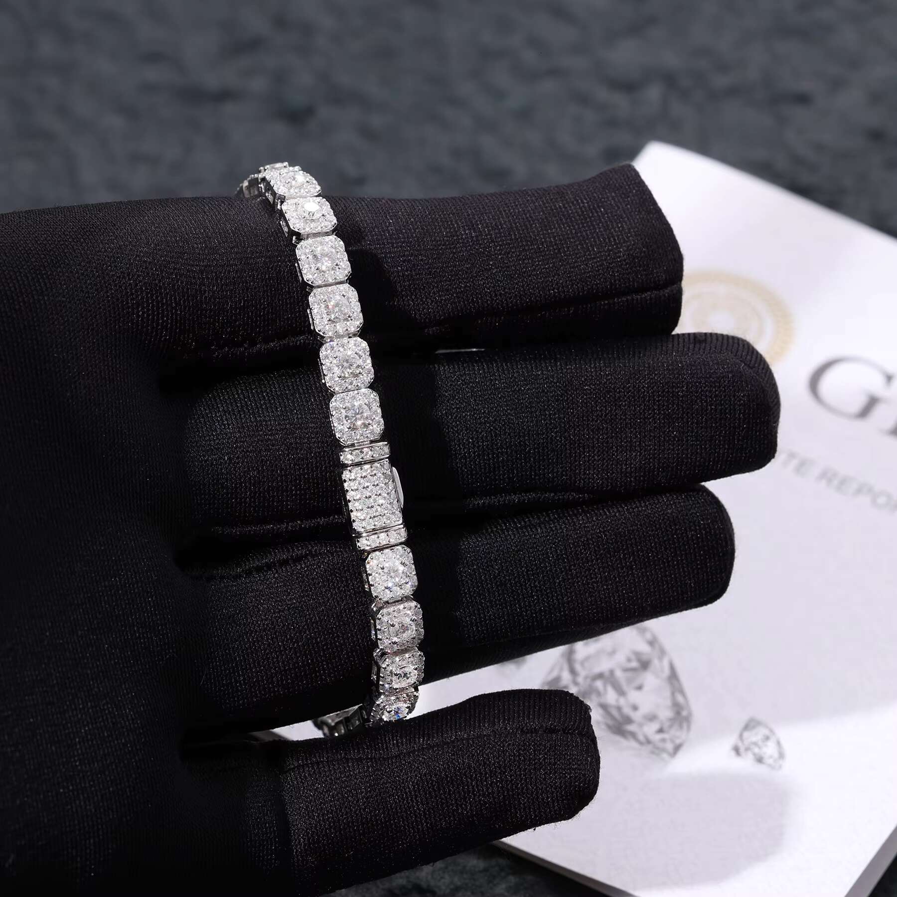 Exquisite 6mm VVS D Moissanite Blingbling Square Diamond Bracelet 925 Sterling Silver Tennis Chain Jewelry