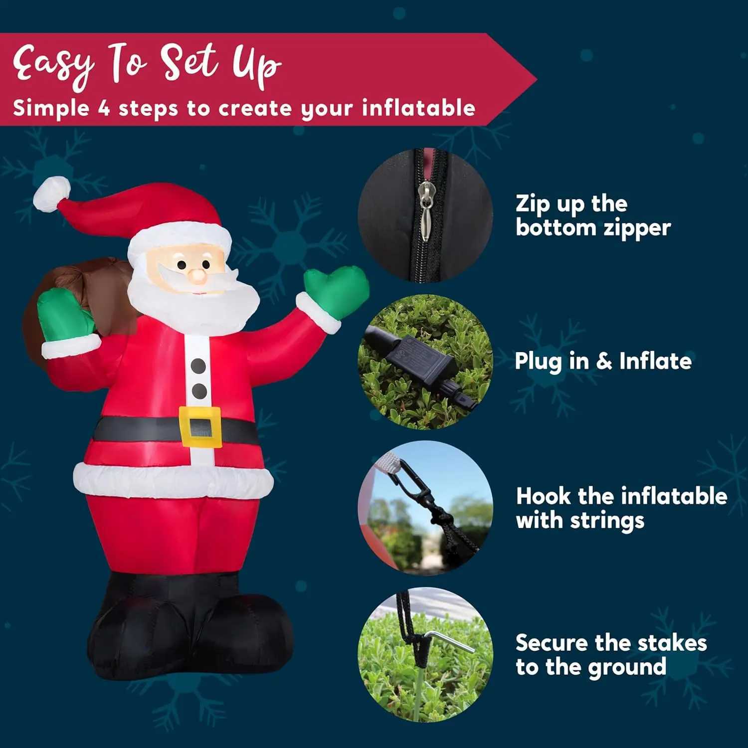 Christmas JOYFY 6 FT Christmas Inflatable Santa with Gift Bag Blow Up Xmas Decorations for Christmas Yard Garden Lawn Winter Decorations Y251111