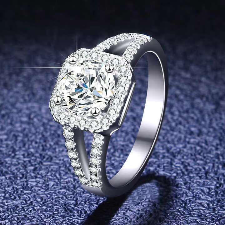 S925 Sterling Silver Ring Mosang Stone Ring Proposer Girl 1 Diamond Ring Factory Wholesale