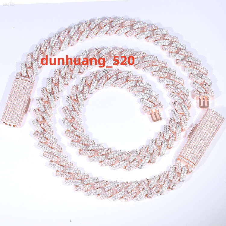 Custom Pass Diamond Tester Vvs Moissamite Diamond Two Tone 2 Row 10 Mm 12 Mm Hip Hop Necklace 925 Jewelry Cuban Link Chain