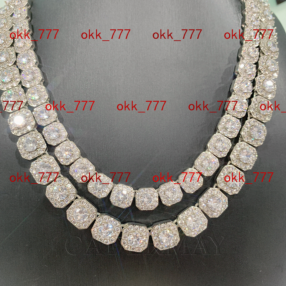 Hip Hop Jewelry 10mm 12mm Men Cluster Square Tennis Link Chain Necklace 925 Sterling Silver Iced Out Moissanite Diamond Chain