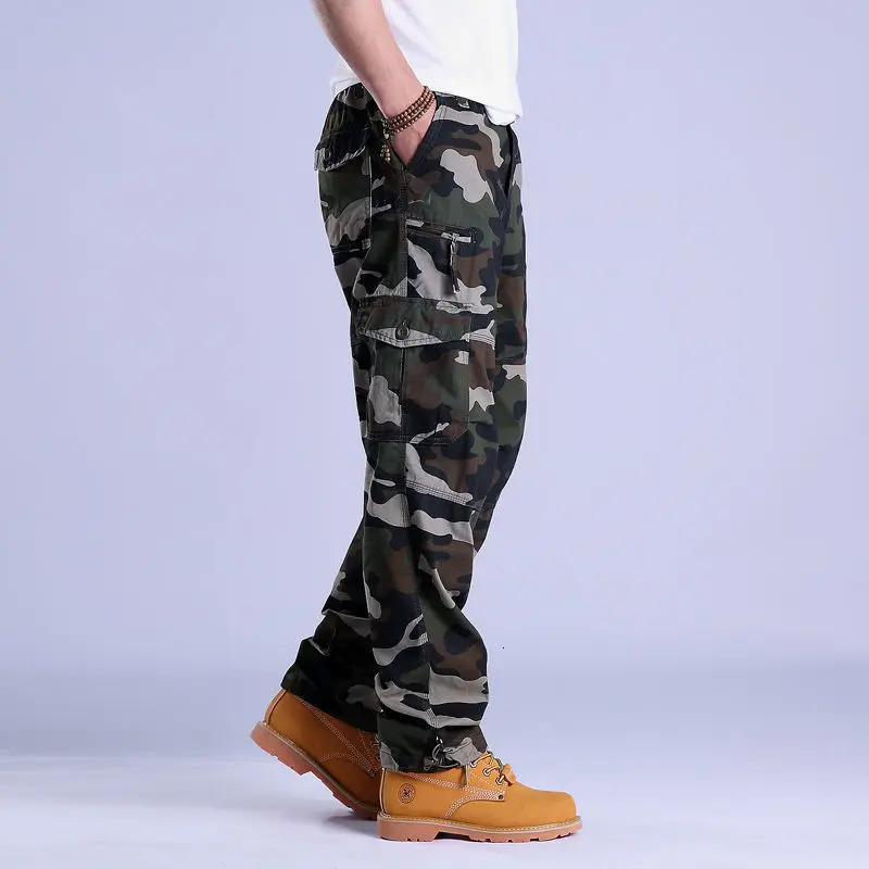 Mens Cargo Work Pants Ripstop Hiking Tactical Pants with Multi Pockets Elastic Waist Pants Cotton Joggers 251110