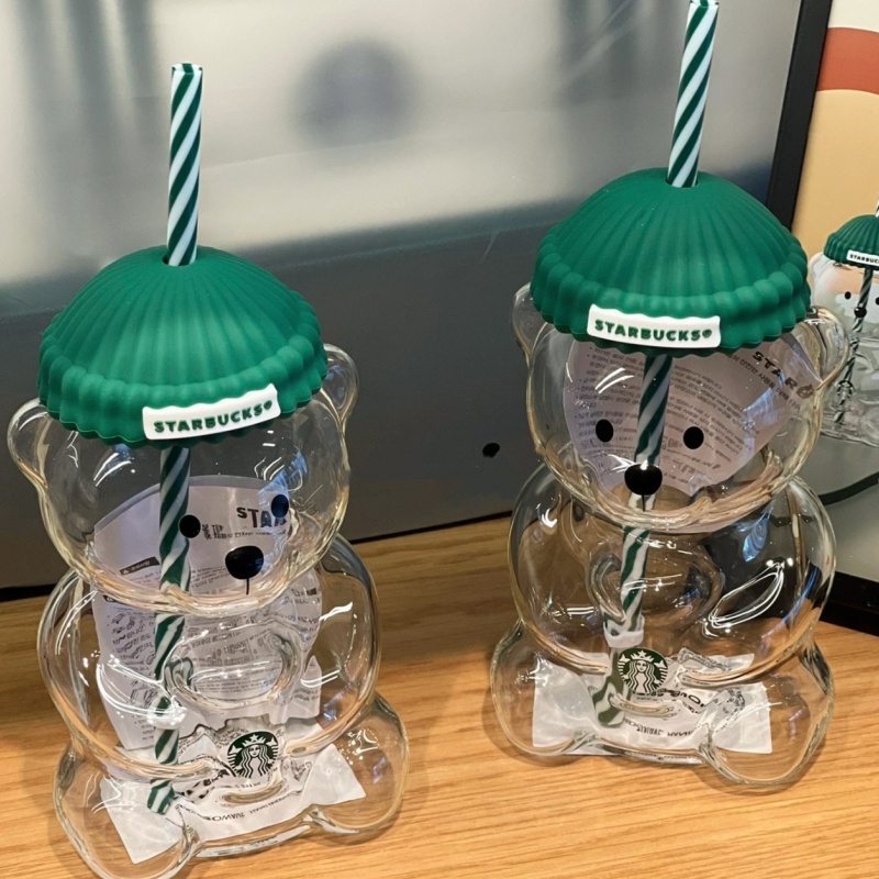 bear cup With Straw Cute Transparent Tumbler With Hat For Iced Coffee Cold Drink Gift cup glass bear cup