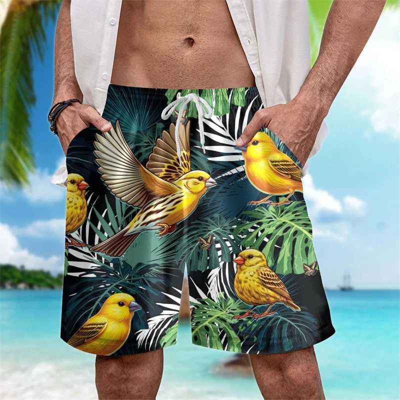Casual tropical bird graphic Hawaiian shorts fashionable summer mens 3D printed beach shorts loose and breathable swim trunksW250410
