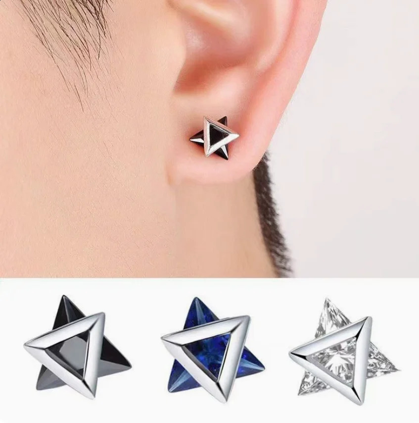 Sanmei City Mens Fashion Personalized Single Earrings Womens Fashion Zircon Triangle Earrings 250409