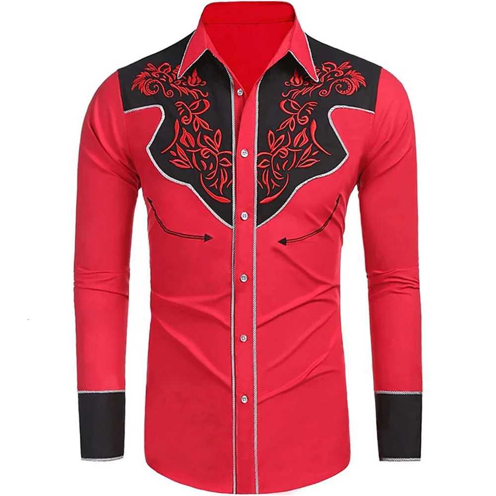 2024 New Fashion Mens Western Printed Long -sleeved Lapel Single -breasted Shirt Casual Social Mens Club Street Clothing K251110