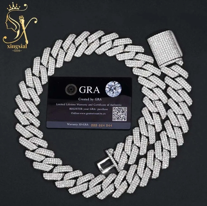 Elegant Men's Miami Style Cuban Link Necklace - 18'' Length, 10mm & 14mm White Gold Accents, Premium Silica Stones
