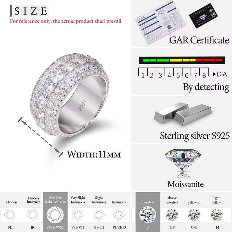 Wholesale Sparking Vvs Moissanite Diamond Ring Round Cut 925 Silver Hip Hop Jewelry Engagement Wedding Rings