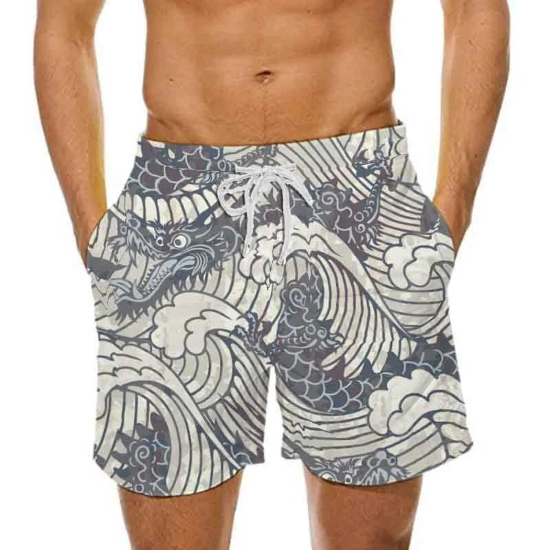 Mens beach shorts swimming sportswear surfboard wave 3D printed fitness shorts mens ultra-fine gym pants surfboard swimsuitW250410