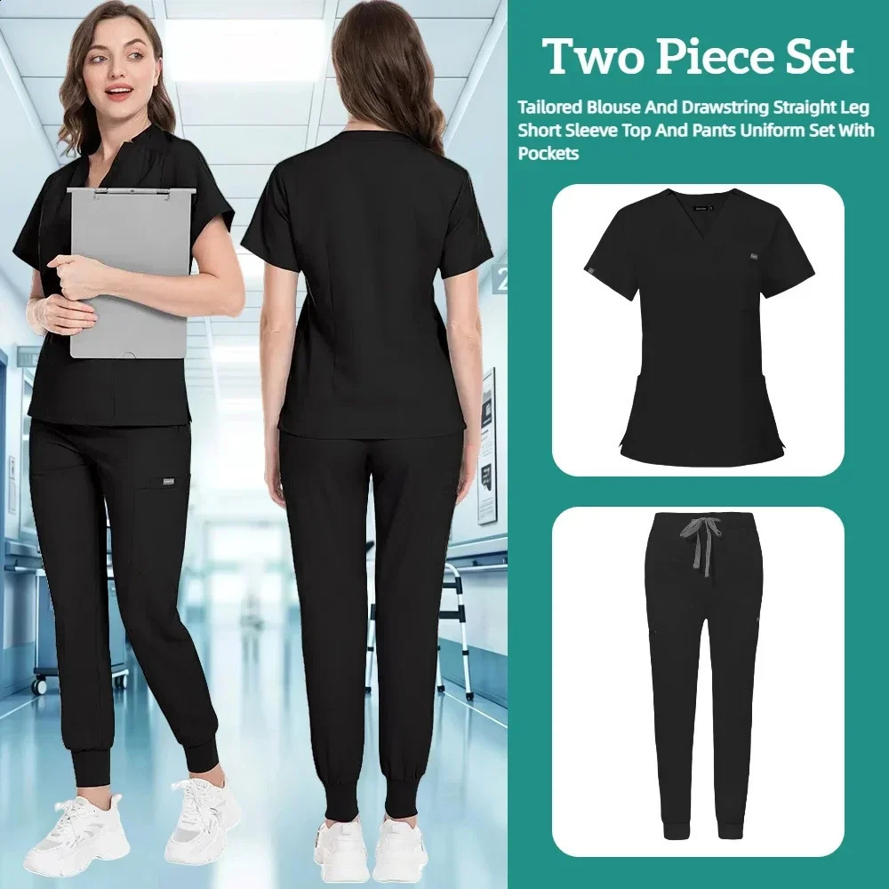 Scrub Nursing Gown High Quality Elastic Scrub Healthcare Pharmacy Solid Color Uniform Wholesale Workwear Unisex 250407