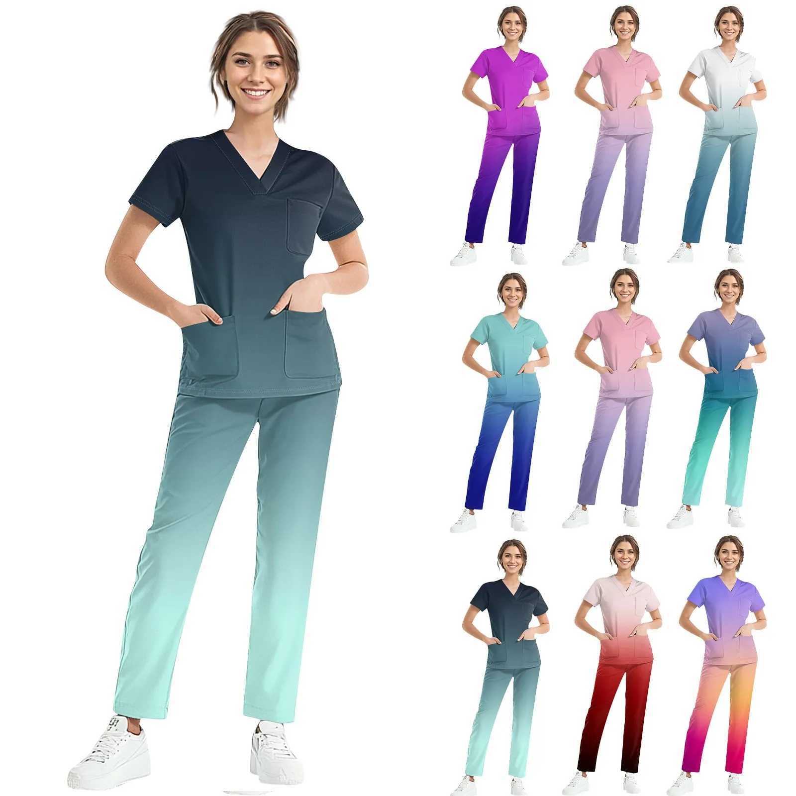 Medical Uniform Fashion Womens Matte Set Stretching Soft Y Collar Top Pants Hospital Pet Clinic Doctors Compare Colors X250410