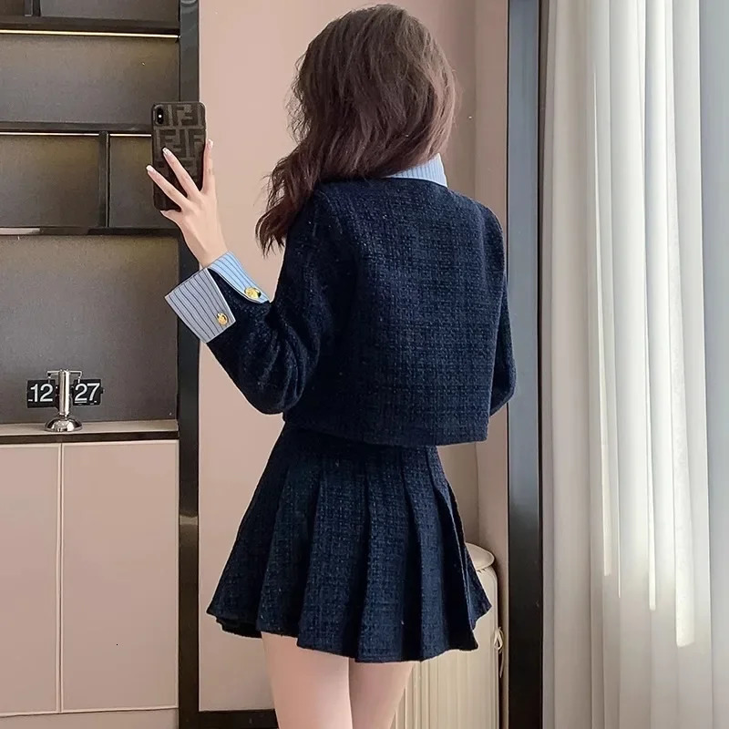 Korean Style Elegant Tweed Mini Dress Set Womens Thousand Gold Thickened Woolen Skirt Socialite Style Autumn/Winter 251106