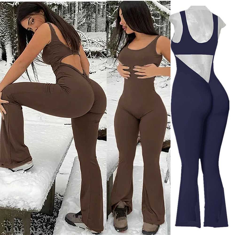 XS-XL new mat womens gym yoga set sports jumpsuit sexy back fitness pants flash leg one-piece jumpsuitW250411