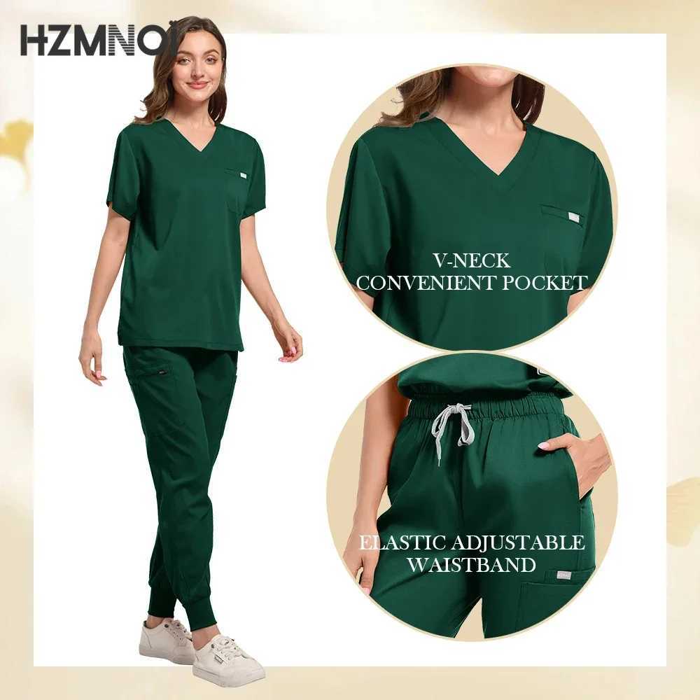 High End Unisex Nurse Scrub Set V-neck Short Slve Medical Workwear Beautiful Spa Sn Uniform Operating Room Overalls X250410