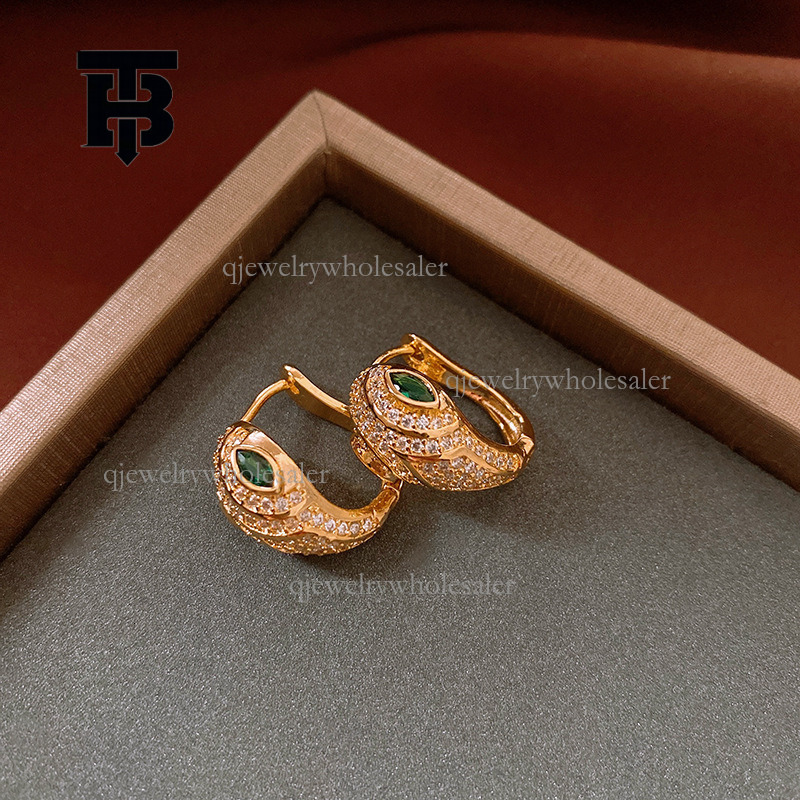 TB BHULAMTE Designer Serpentine Inlaid Zircon Earrings Sweet Girl Lightweight Luxury High End Ring Earrings Fashion Simple Women's Jewelry Valent