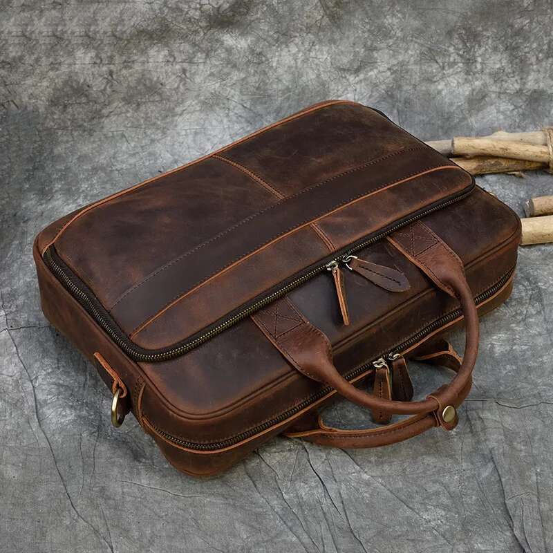 Retro Laptop Briefcase Genuine Leather Handbags Casual 15.6" Business Bag Daily Working Tote Bags Men Male Bag For Documents