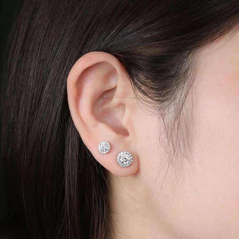 Full Moissanite D Color VVS Diamond Womens Earrings 925 Silver Plated 18K White Gold Fine Jewelry Earrings for Men Women