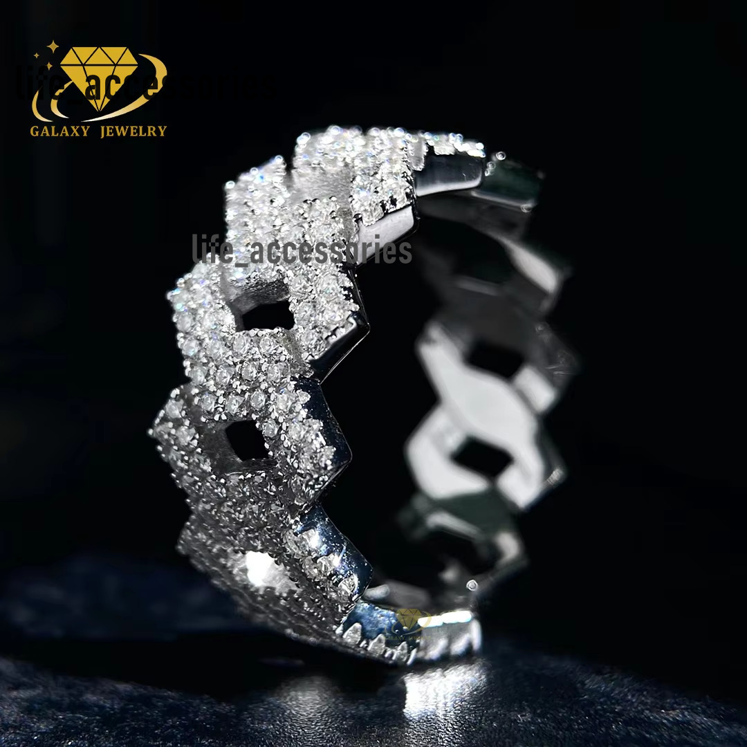Wholesale Price 925 Sterling Silver Iced Out Ring Hip Hop Jewelry Vvs Moissanite Diamond 18K Gold Plated Cuban Link Ring
