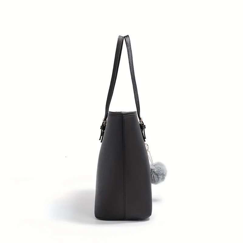 2Pc+Women Shoulder Tote Handbag PU Leather Large Capacity Computer Purse Bag Wallet Black Valentine's Day Gift
