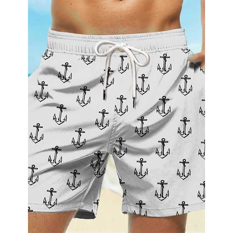 Hawaiian mens swimsuit beach shorts anchor pattern 3D printed mens oversized surfboard sports pants swimsuit backbone childrens clothingW250410