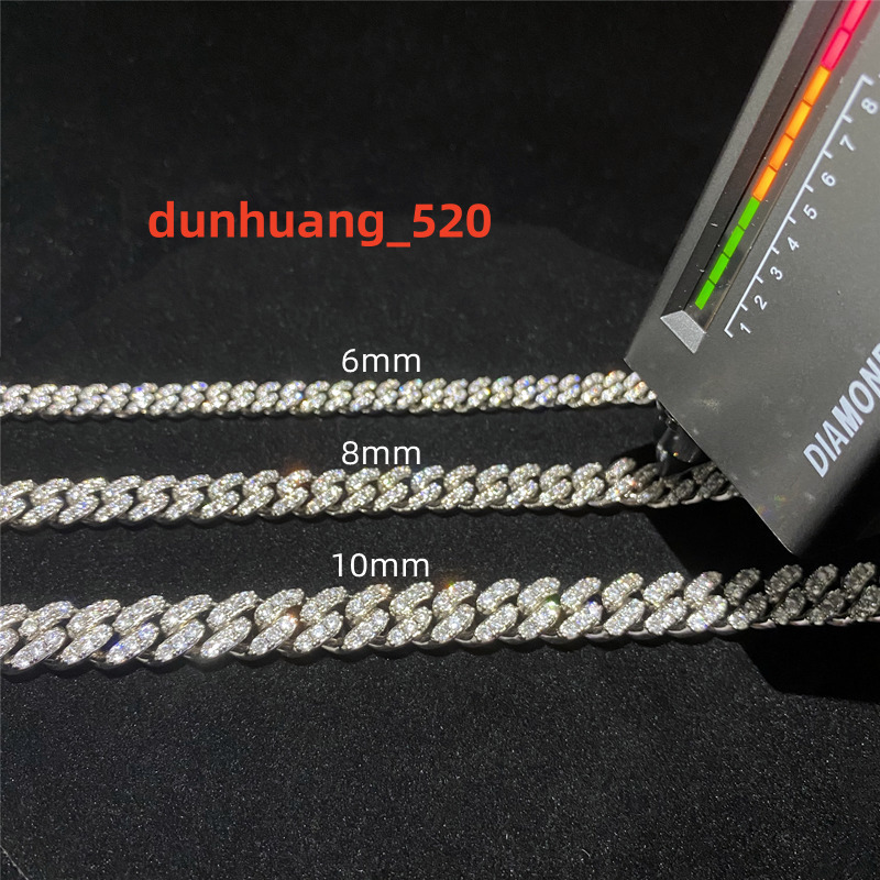 Custom 6mm 8mm 10mm One Row Luxury Style 925 Sterling Silver Cuban Necklace Iced Out Hip Hop Moissanite Cuban Link Chain