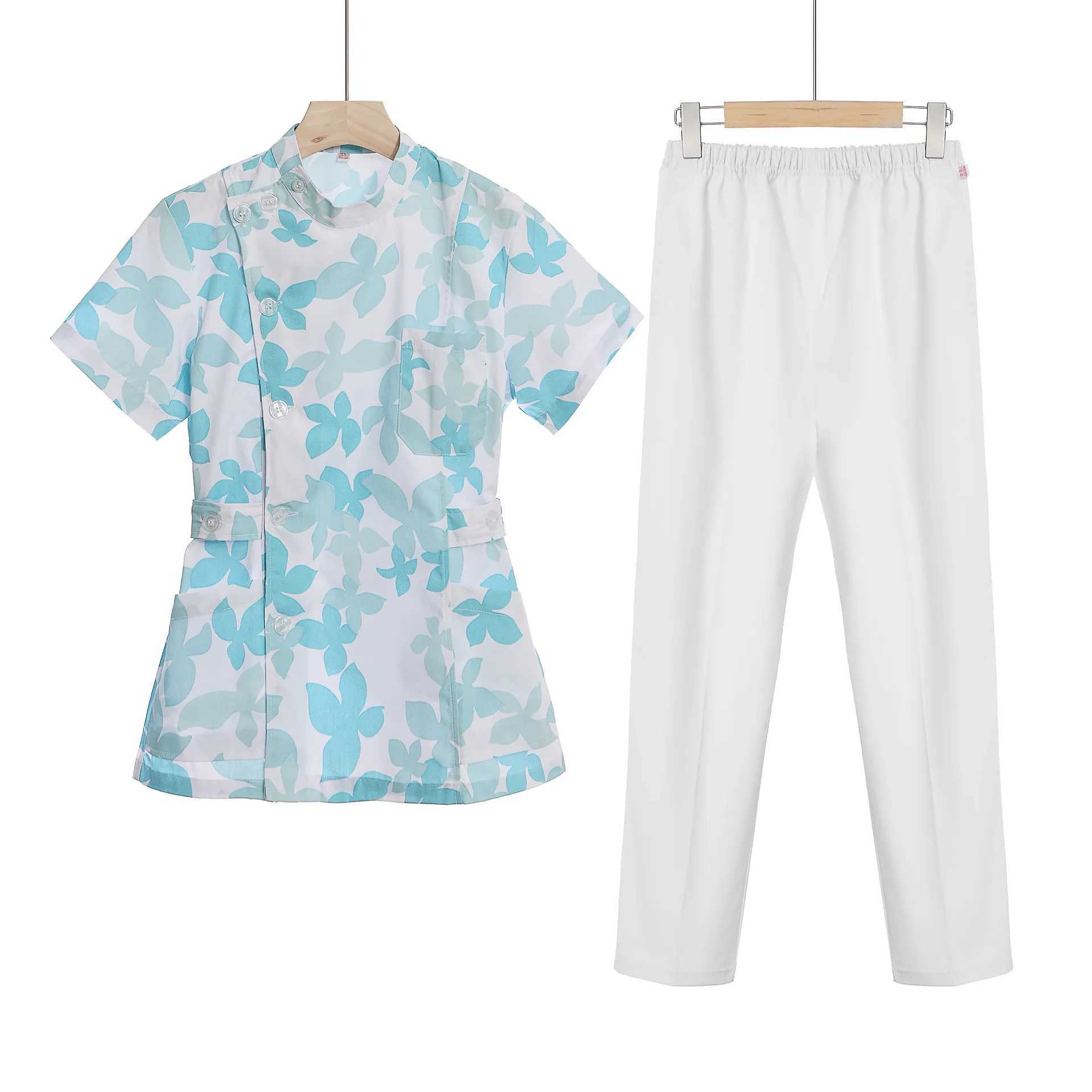 Flower short washer set nurse doctor medical uniform womens coat nursing care two-piece set beauty Sn hospital gown X250410