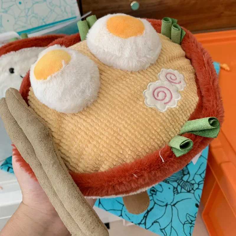 Jelly cat with label Interesting Lamian Noodles doll Childrens toy Tea set Plush doll Holiday gift Tea set Pillow stuffed toy W250411