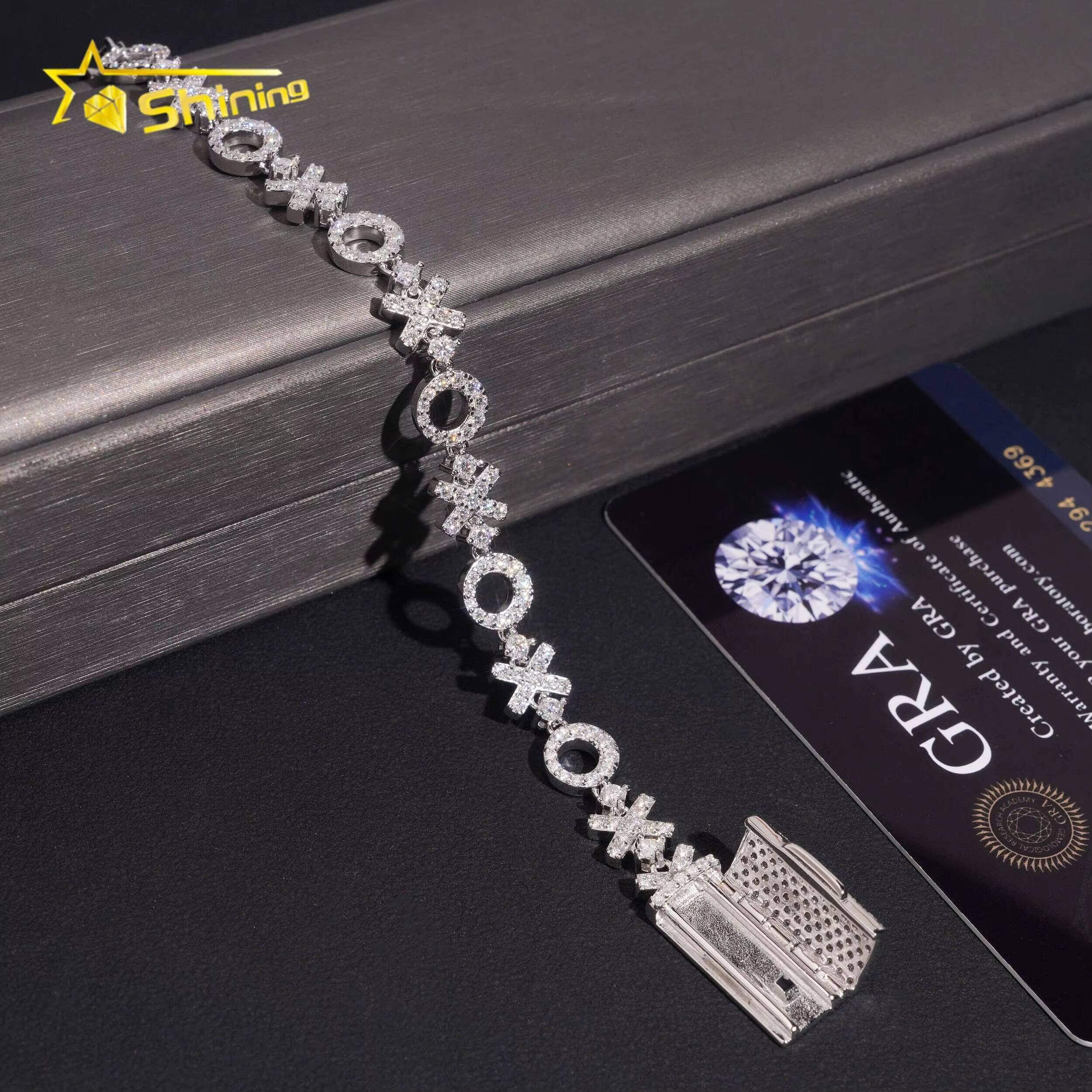 8mm XO Pass Diamond Test Moissanite Men Bracelet Rhodium Plated S925 Moissanite Sparking Hop Hip Iced Out Cuban Link Bracelet