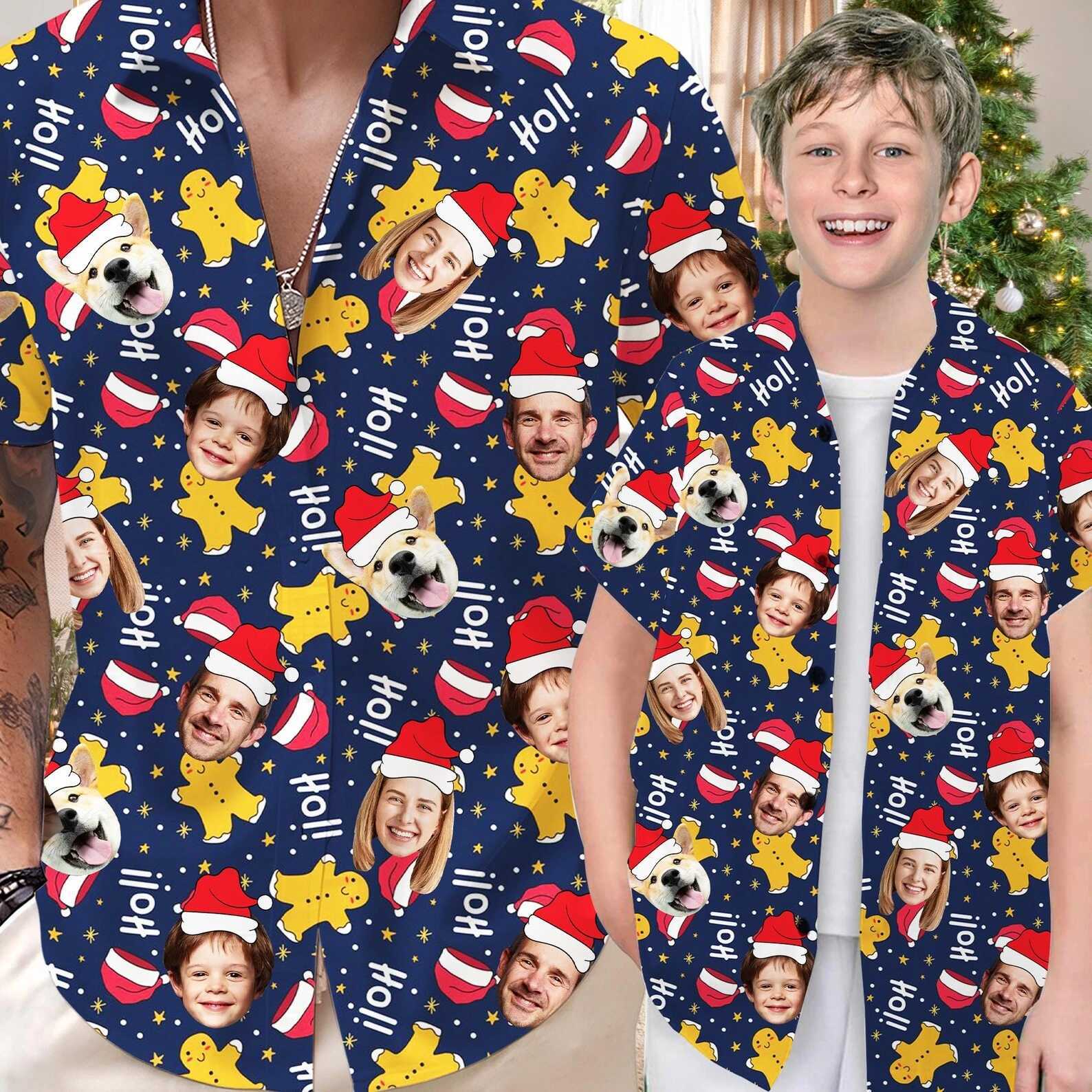 Funny Unisex Hawaiian Custom Christmas Face 3D Photo Print Button Diy Photo Shirt Short Sleeve Designer Shirts Clothes Xmas Gift K251110